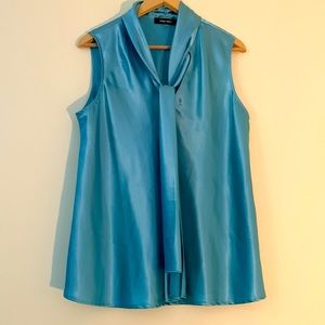 XL Nine West blouse, light blue shiny fabric with neck tie